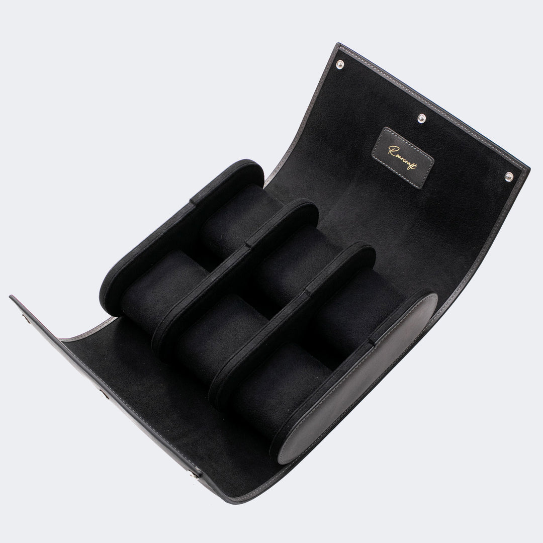 6'lı Deri Saat Kutusu - Antrasit - Watch Roll