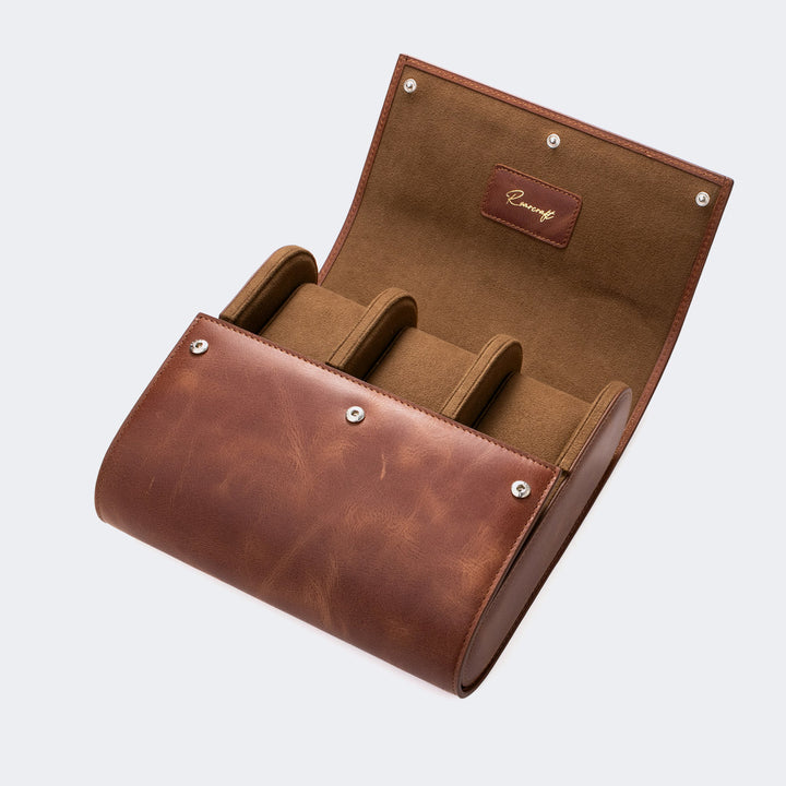 6'lı Deri Saat Kutusu - Tobacco - Watch Roll