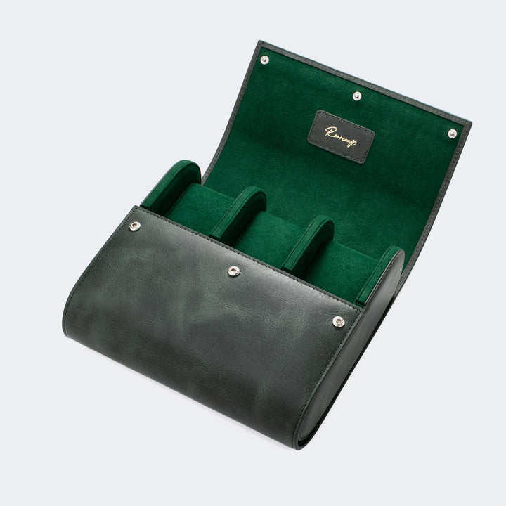 6'lı Deri Saat Kutusu - Zümrüt Yeşil - Watch Roll