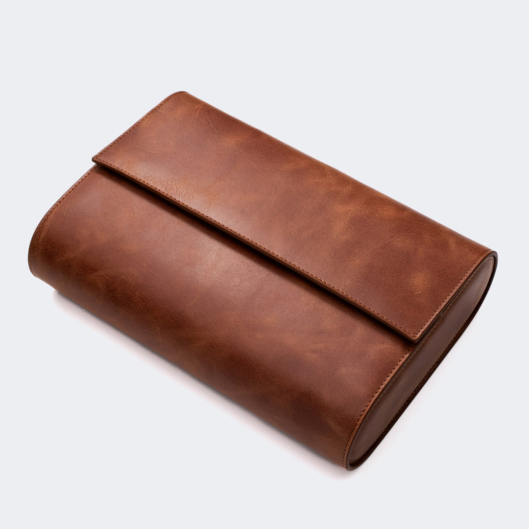 8'li Deri Saat Kutusu - Tobacco - Watch Roll