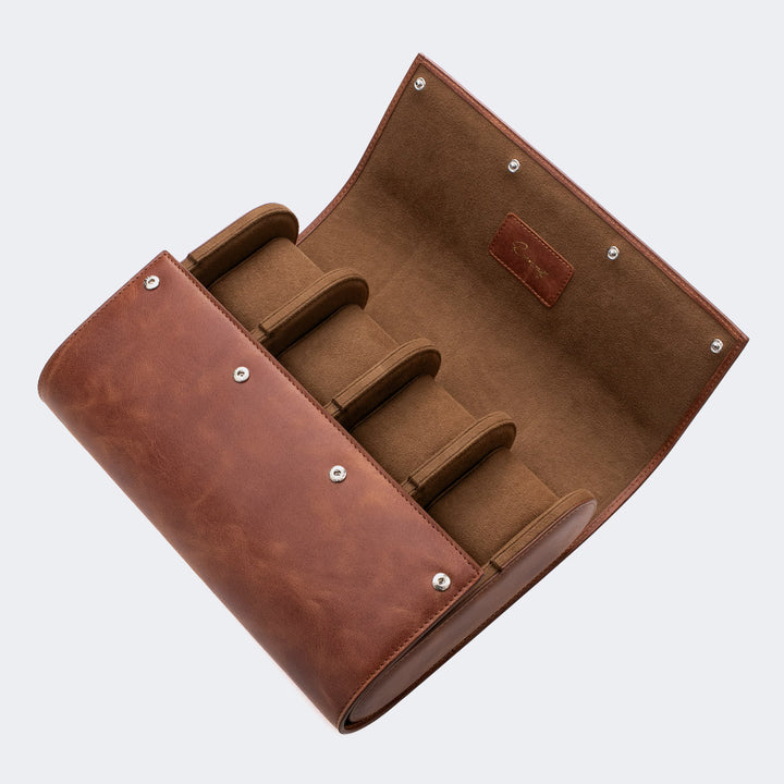 8'li Deri Saat Kutusu - Tobacco - Watch Roll