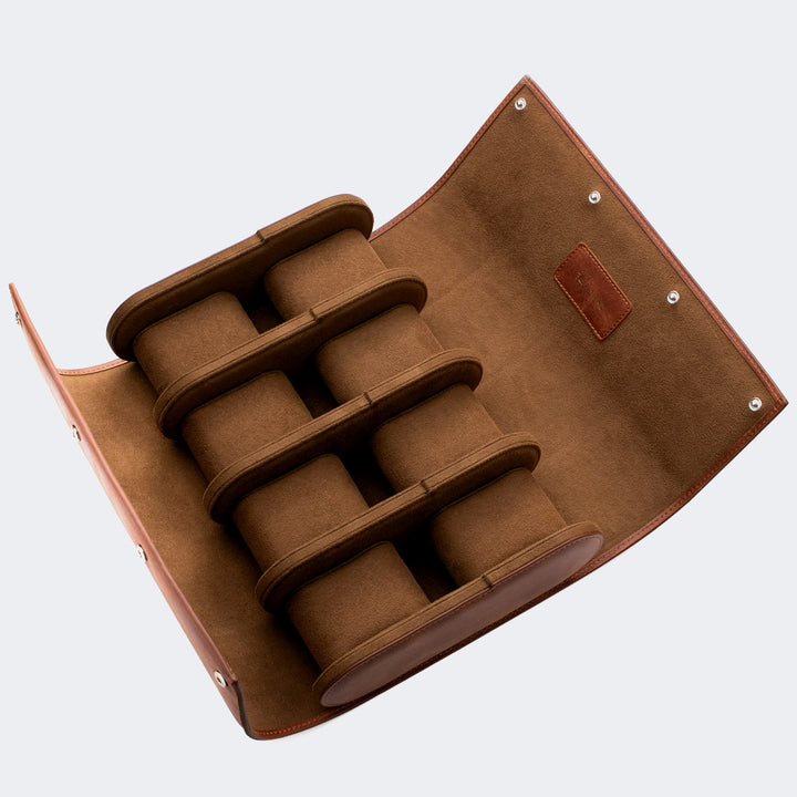 8'li Deri Saat Kutusu - Tobacco - Watch Roll