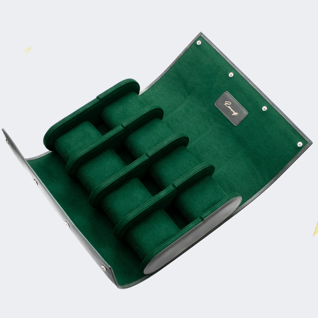 8'li Deri Saat Kutusu - Zümrüt Yeşil - Watch Roll