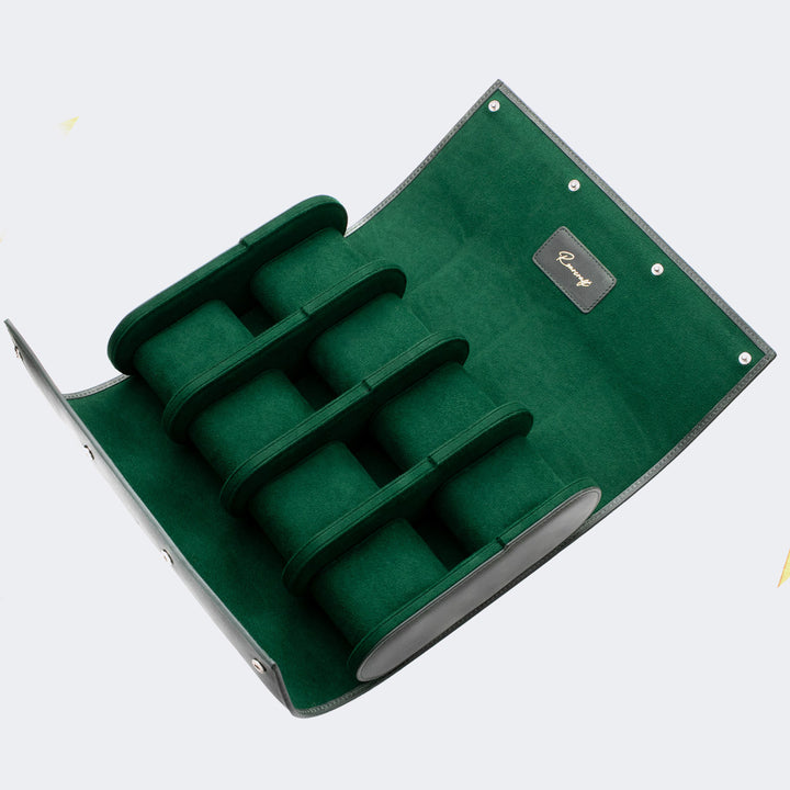 8'li Deri Saat Kutusu - Zümrüt Yeşil - Watch Roll