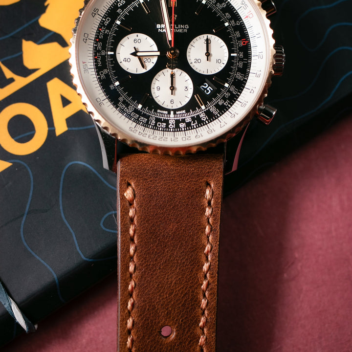 Çift Katlı Deri Saat Kayışı - Antik Kahve - Leather Strap