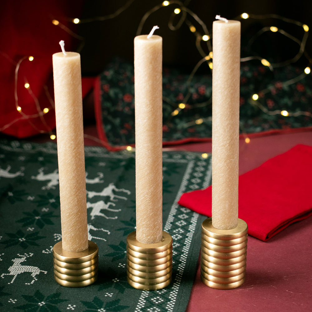 Pirinç Silindir Mumluk - 3'lü Set - Brass Aksesuar