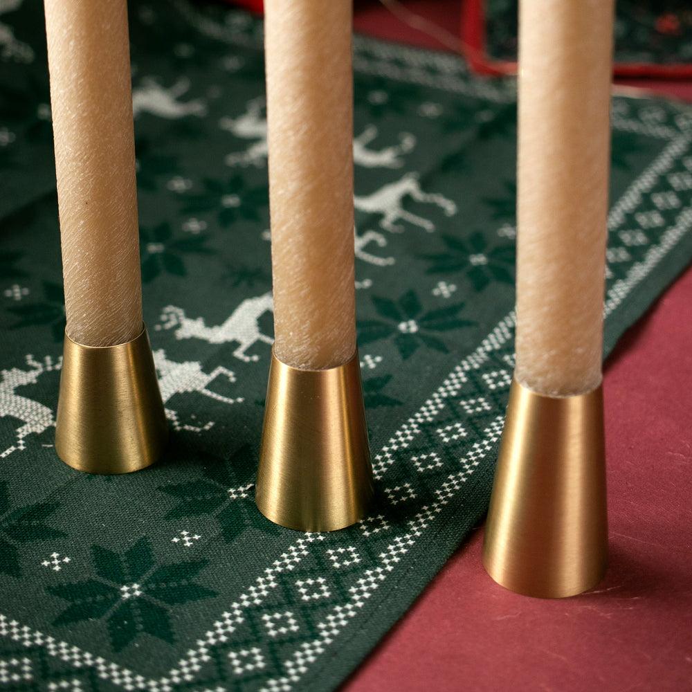 Pirinç Konik Mumluk - 3'lü Set - Brass Aksesuar