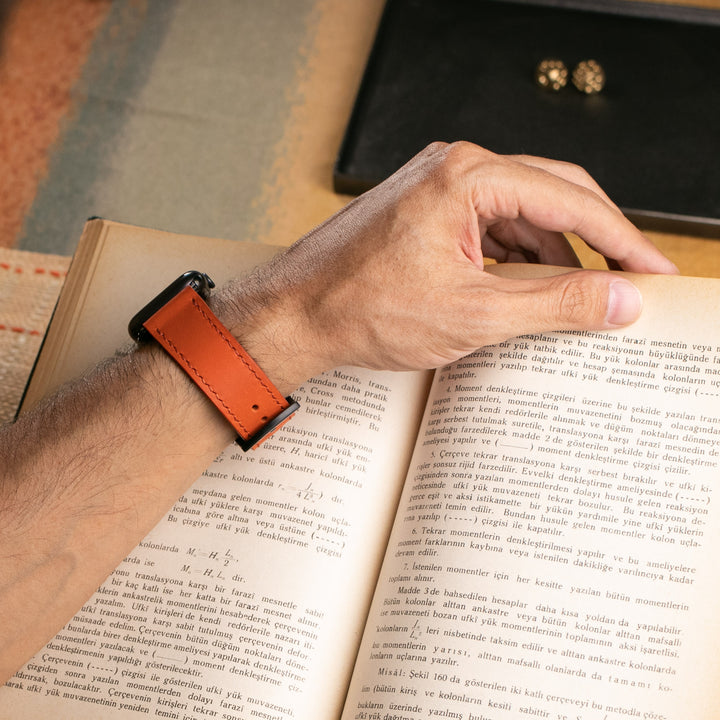 VegTan Deri Apple Watch Kayışı - Orange - Roarcraft TR