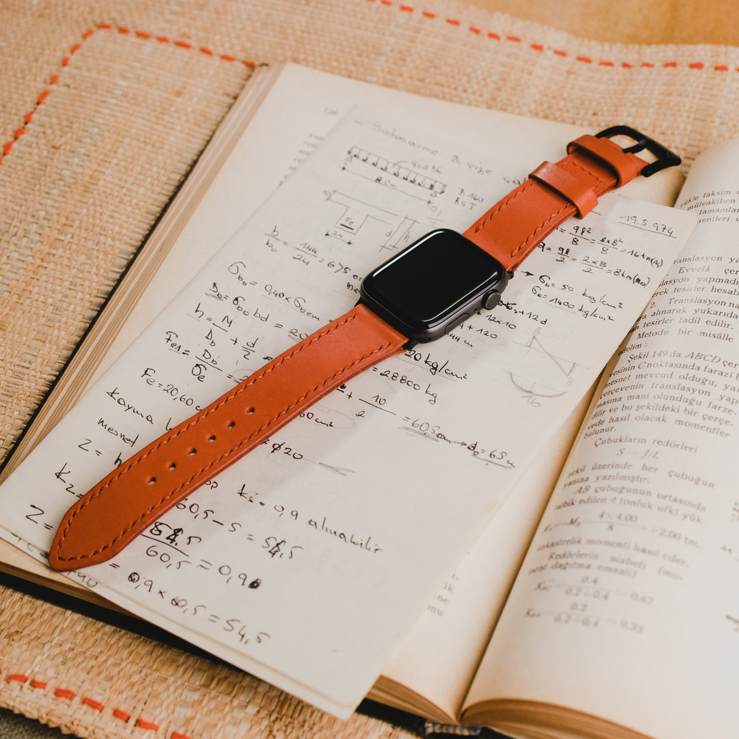 VegTan Deri Apple Watch Kayışı - Orange - Roarcraft TR