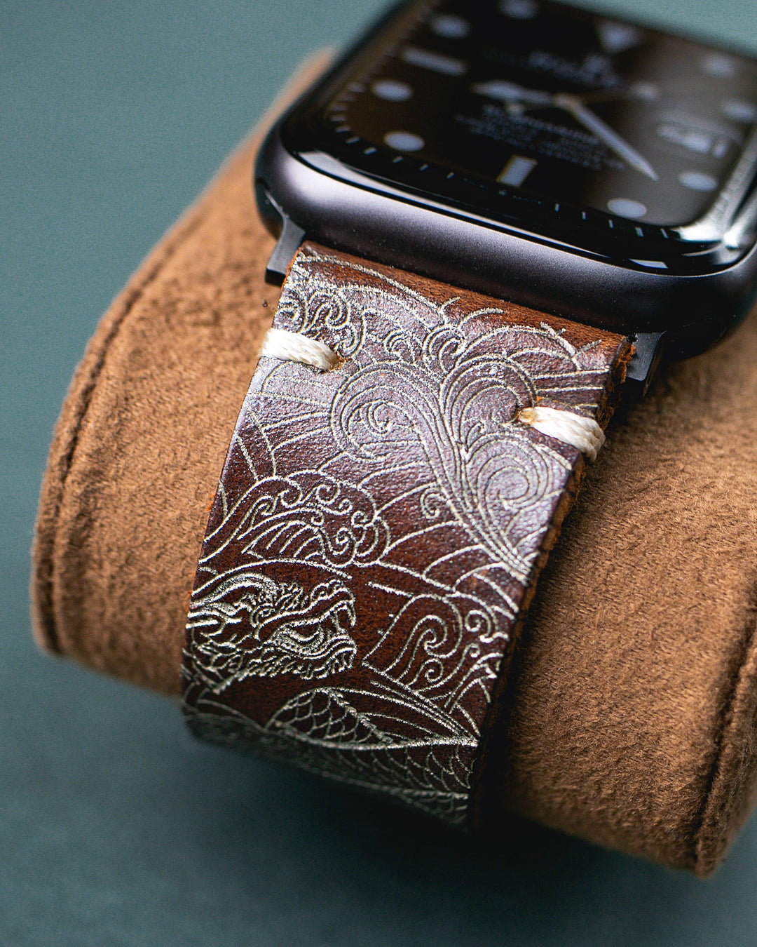 Dragon - Tek Kat Deri Apple Watch Kordon - Antik Kahve - Leather Strap