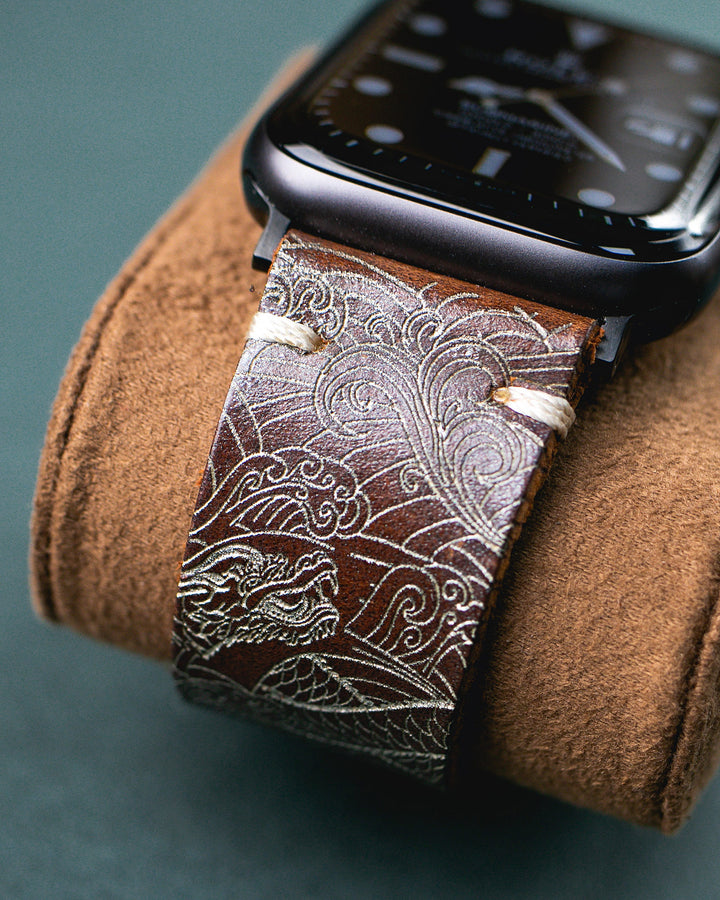 Dragon - Tek Kat Deri Apple Watch Kordon - Antik Kahve - Leather Strap
