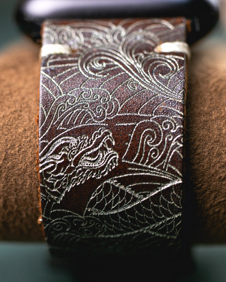 Dragon - Tek Kat Deri Apple Watch Kordon - Antik Kahve - Leather Strap