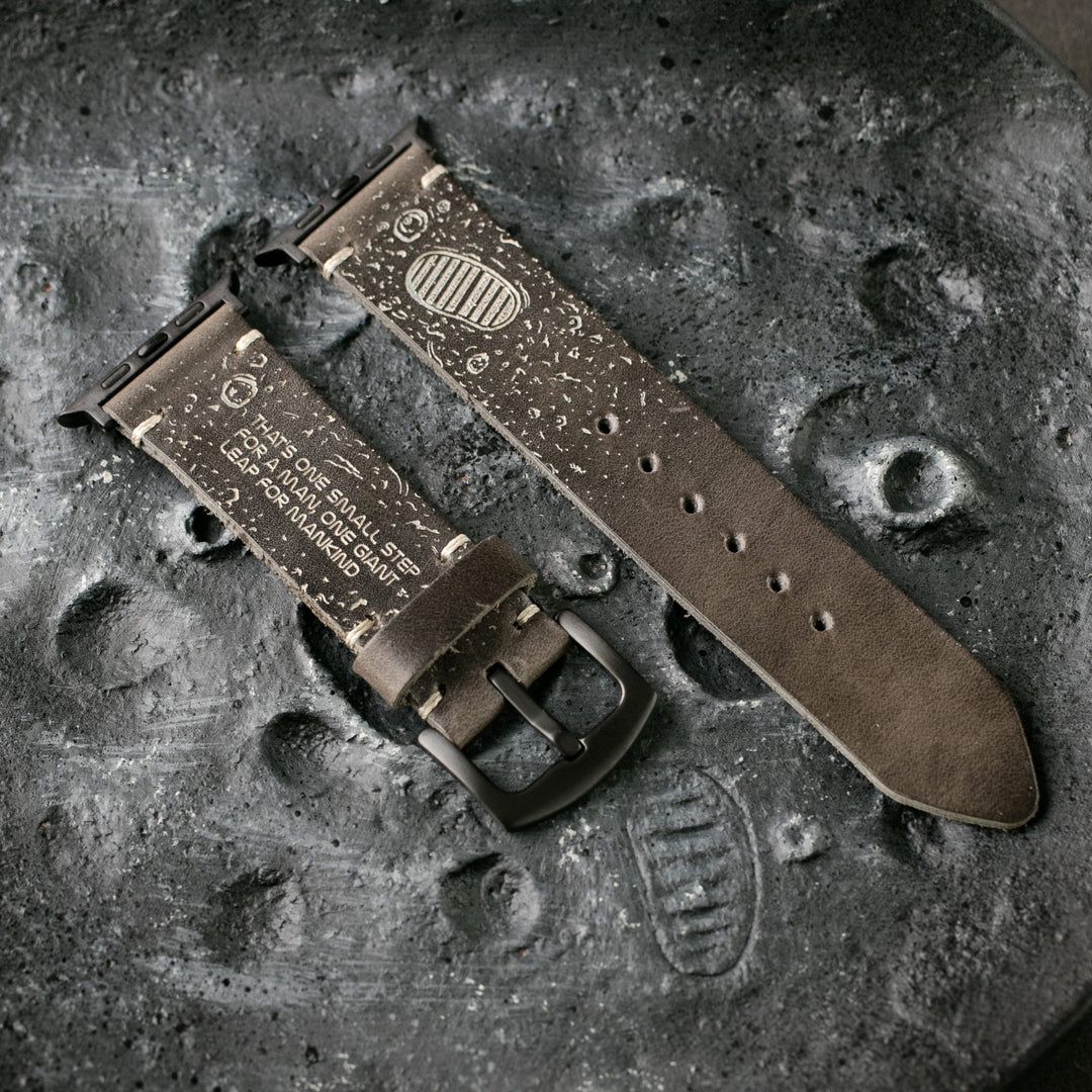 Silver Moon - Tek Kat Deri Apple Watch Kordon - Antik Gri - Leather Strap