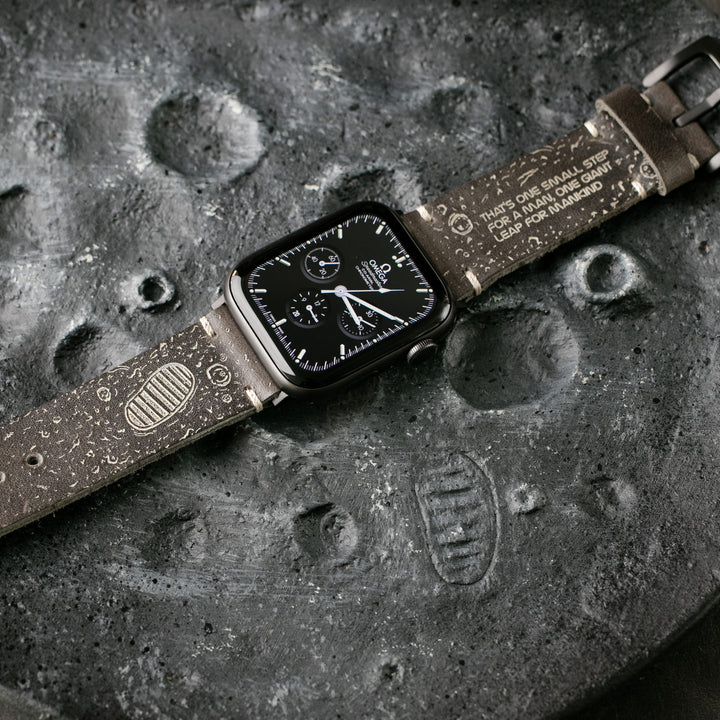 Silver Moon - Tek Kat Deri Apple Watch Kordon - Antik Gri - Leather Strap
