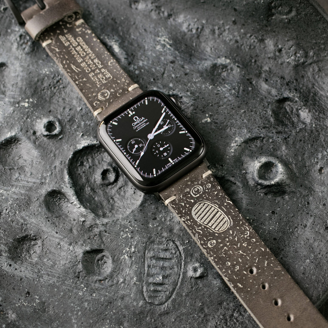 Silver Moon - Tek Kat Deri Apple Watch Kordon - Antik Gri - Leather Strap