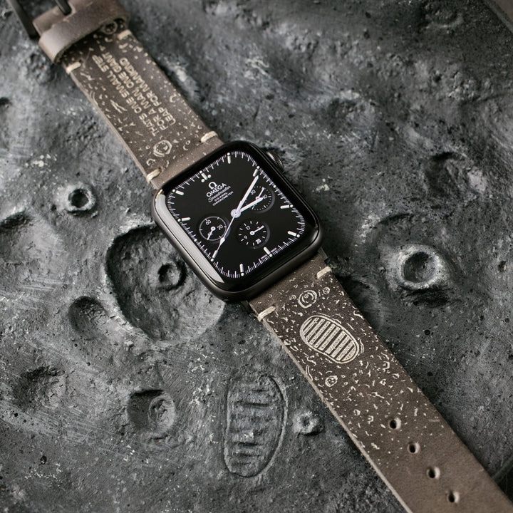 Silver Moon - Tek Kat Deri Apple Watch Kordon - Antik Gri - Leather Strap