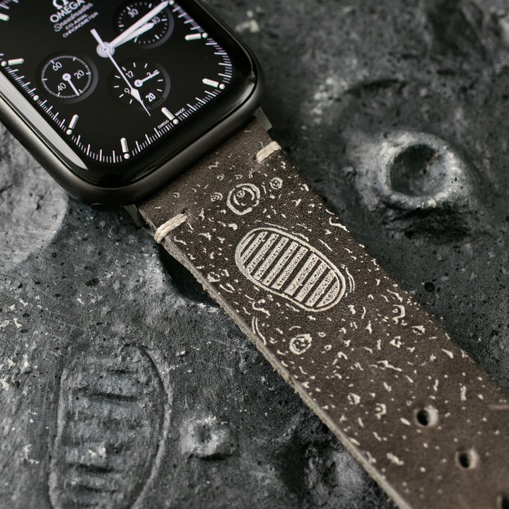 Silver Moon - Tek Kat Deri Apple Watch Kordon - Antik Gri - Leather Strap