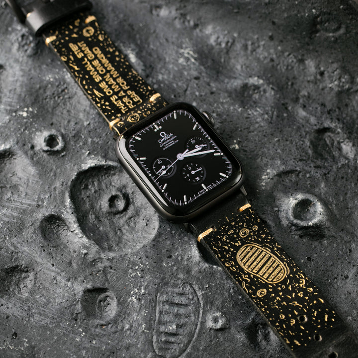 Gold Moon - Tek Kat Deri Apple Watch Kordon - Siyah - Leather Strap