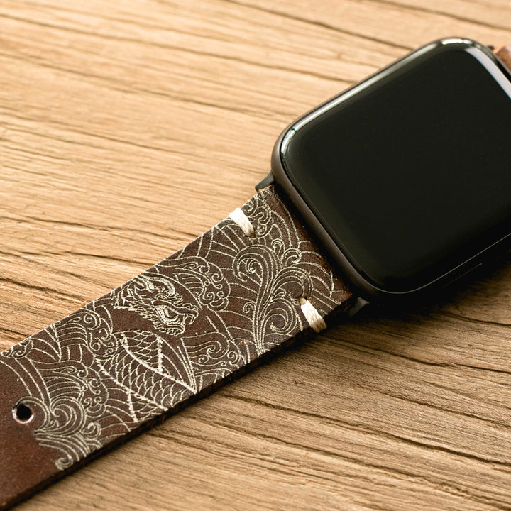 Dragon - Tek Kat Deri Apple Watch Kordon - Antik Kahve - Leather Strap