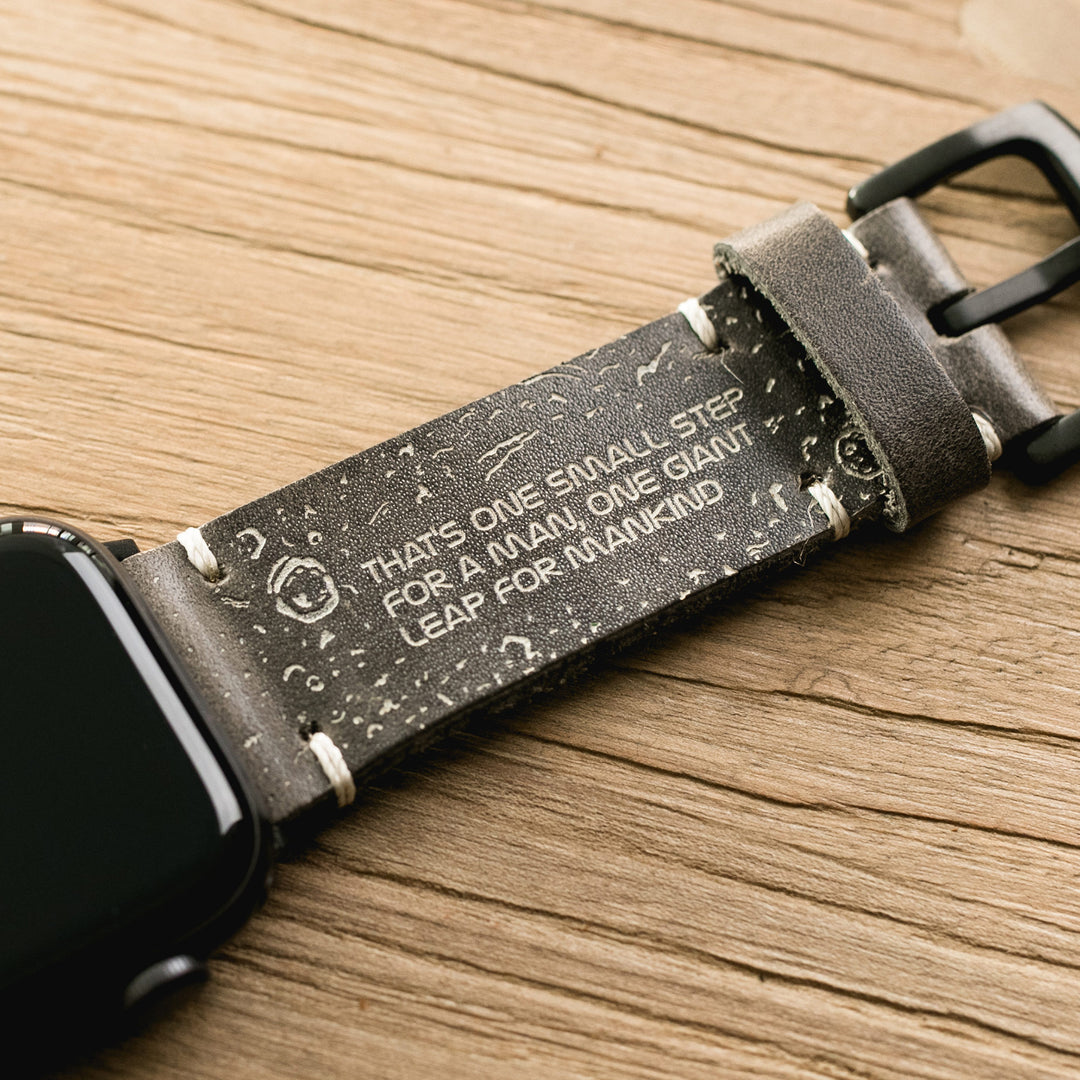 Silver Moon - Tek Kat Deri Apple Watch Kordon - Antik Gri - Leather Strap