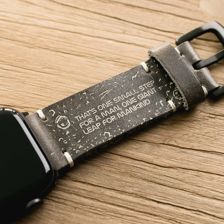 Silver Moon - Tek Kat Deri Apple Watch Kordon - Antik Gri - Leather Strap