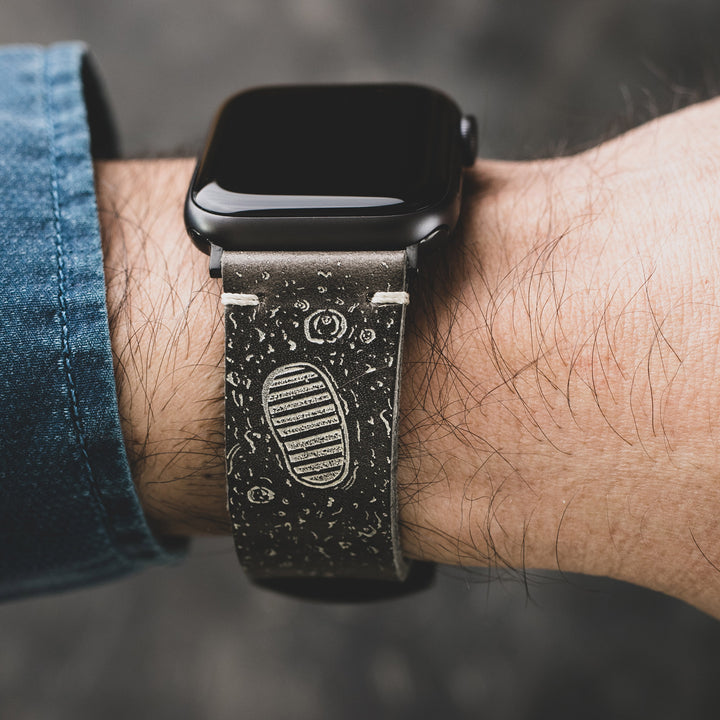 Silver Moon - Tek Kat Deri Apple Watch Kordon - Antik Gri - Leather Strap