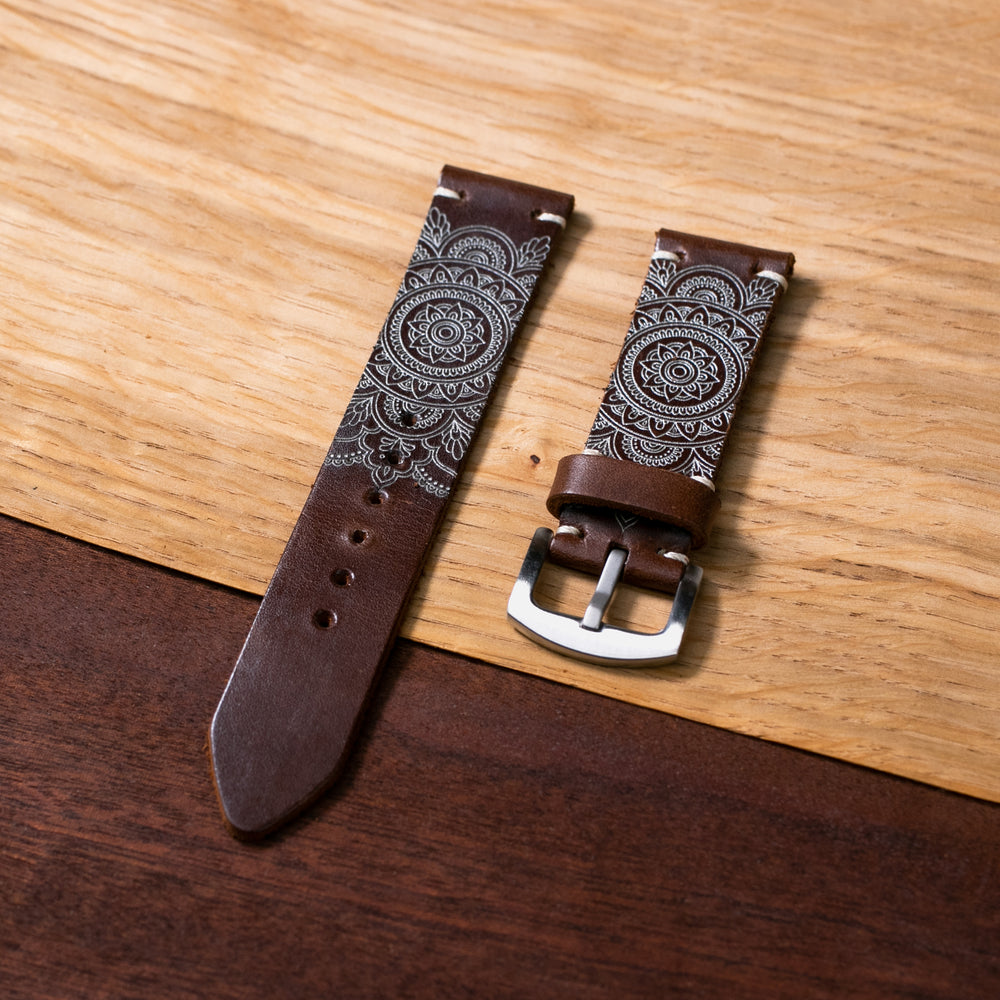 Mandala - Tek Kat Deri Saat Kayışı - Antik Kahve - Leather Strap