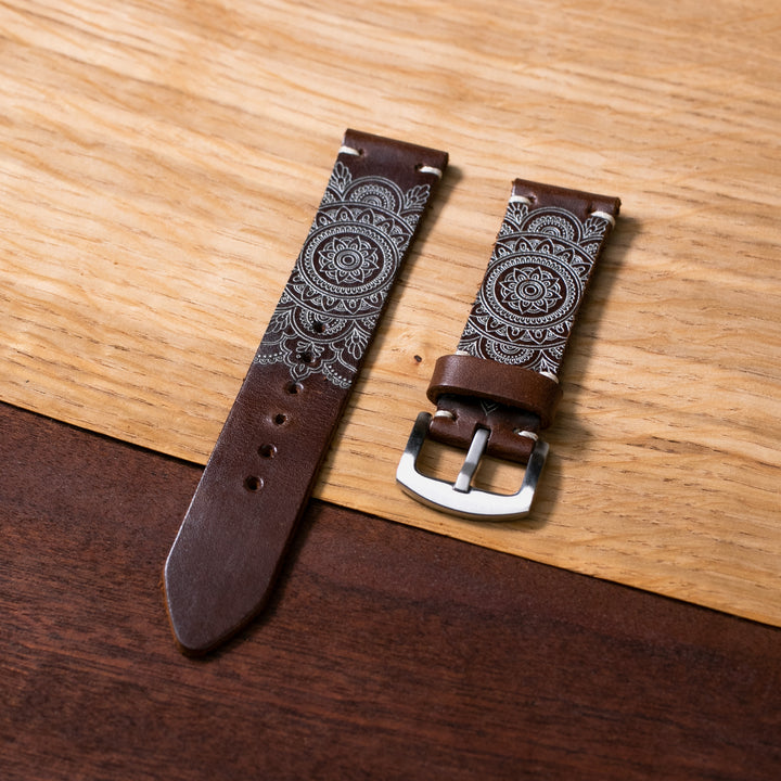Mandala - Tek Kat Deri Saat Kayışı - Antik Kahve - Leather Strap