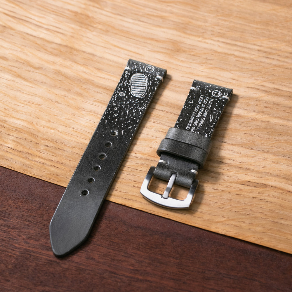 Silver Moon - Tek Kat Deri Saat Kayışı - Antik Gri - Leather Strap