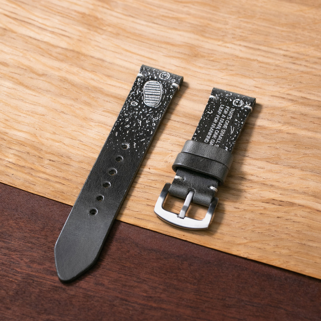 Silver Moon - Tek Kat Deri Saat Kayışı - Antik Gri - Leather Strap