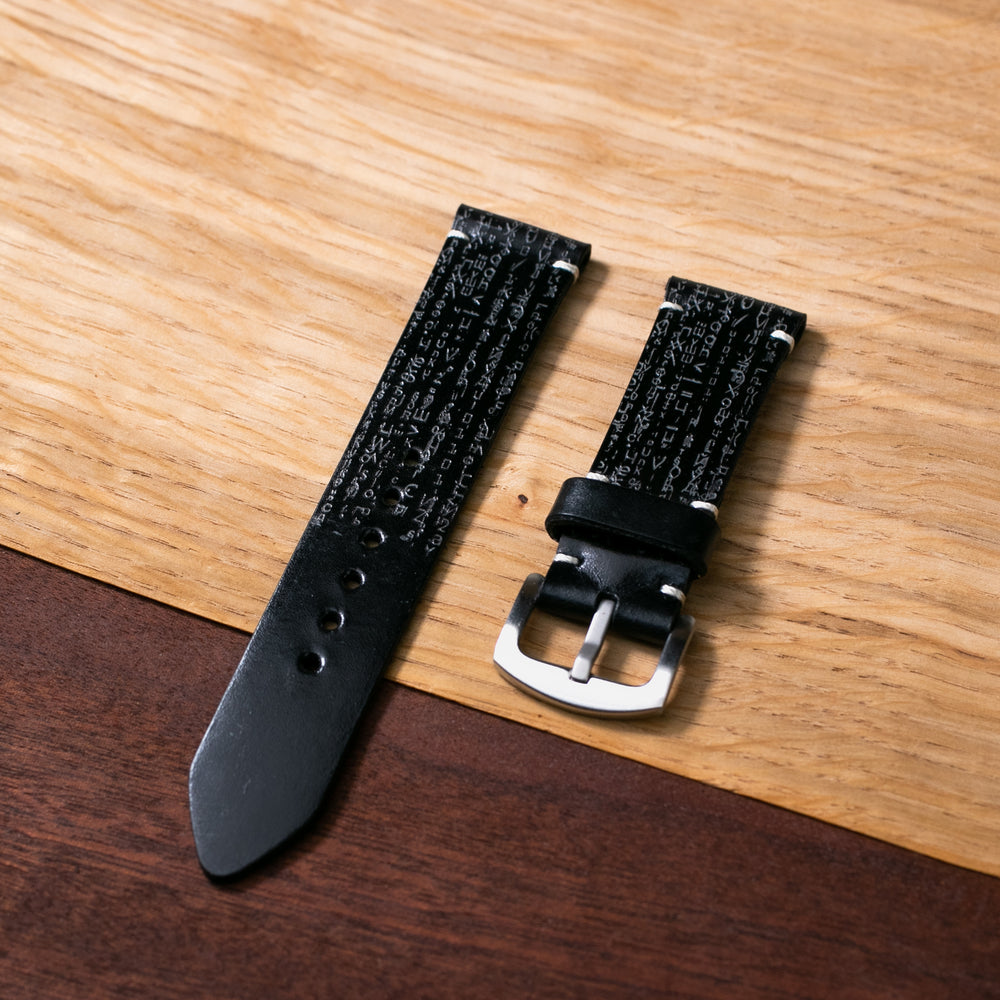 Matrix Fosforlu - Tek Kat Deri Saat Kayışı - Siyah - Leather Strap