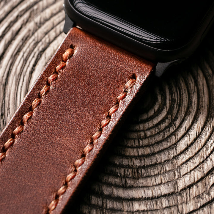 Çift Kat Deri Apple Watch Kayışı - Antik Kahve