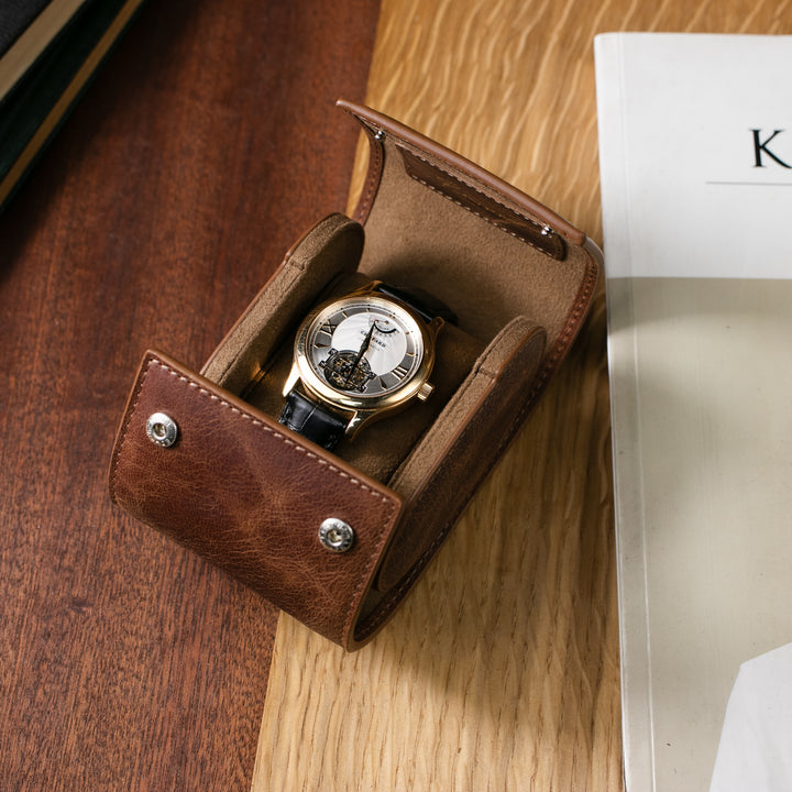 Tekli Deri Saat Kutusu - Tobacco - Watch Roll - Aksesuar