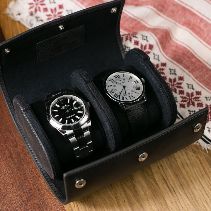 İkili Deri Saat Kutusu - Antrasit - Watch Roll - Aksesuar