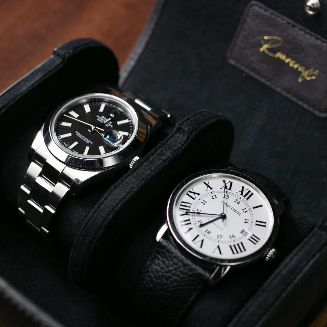İkili Deri Saat Kutusu - Antrasit - Watch Roll - Aksesuar