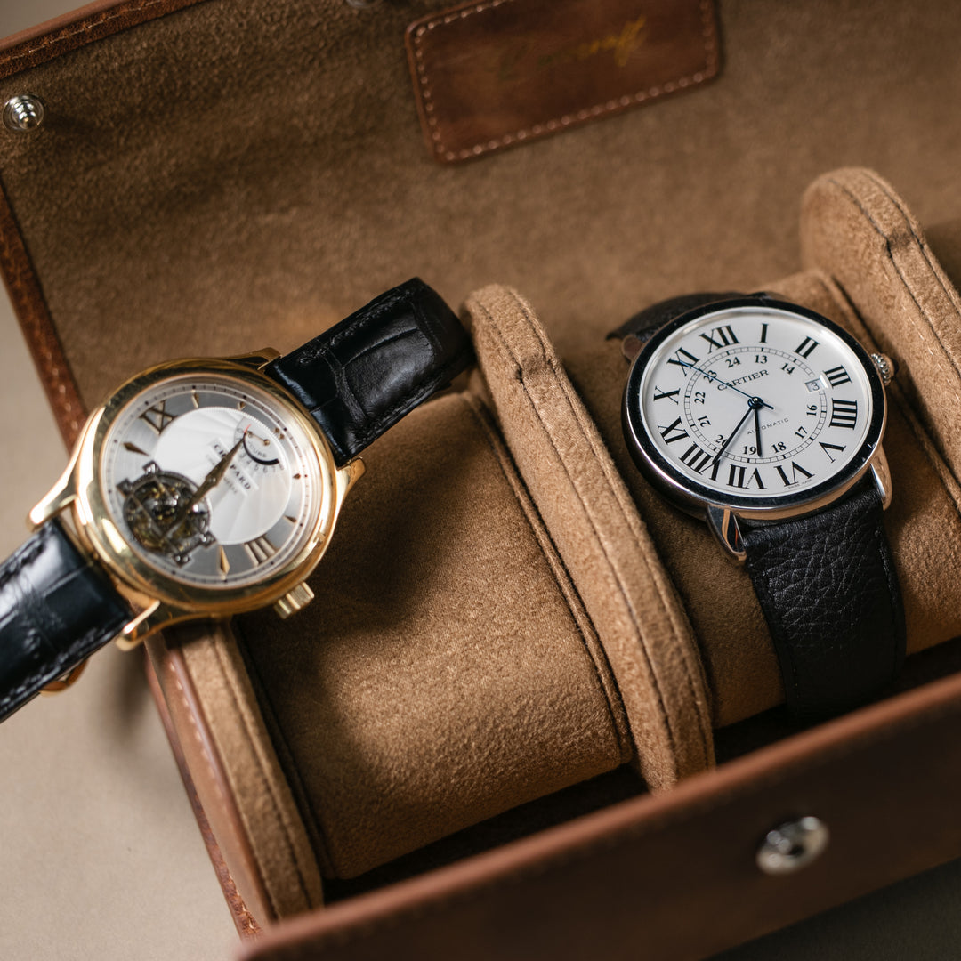 İkili Deri Saat Kutusu - Tobacco - Watch Roll - Aksesuar
