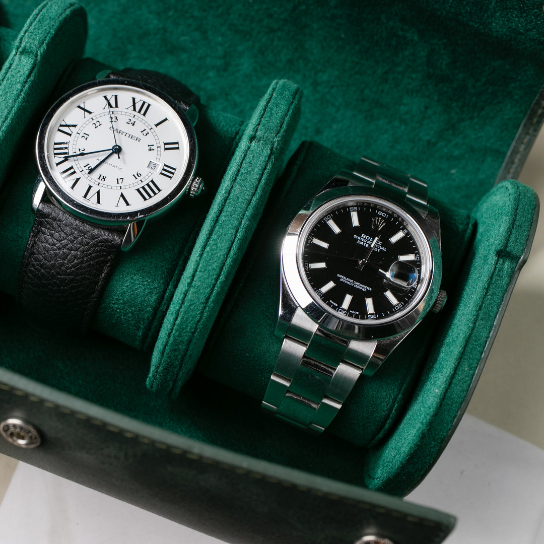 Dörtlü Deri Saat Kutusu - Zümrüt Yeşil - Watch Roll - Aksesuar
