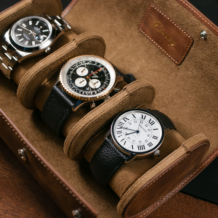 Dörtlü Deri Saat Kutusu - Tobacco - Watch Roll - Aksesuar