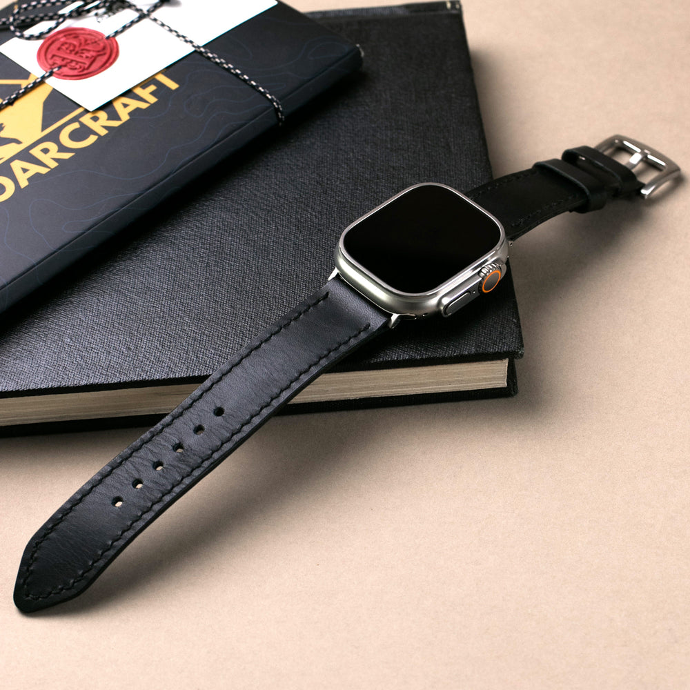 Çift Kat Deri Apple Watch Kayışı - Siyah - Roarcraft TR