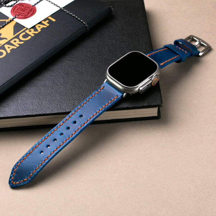 Çift Kat Deri Apple Watch Kayışı - Kobalt Mavi - Roarcraft TR