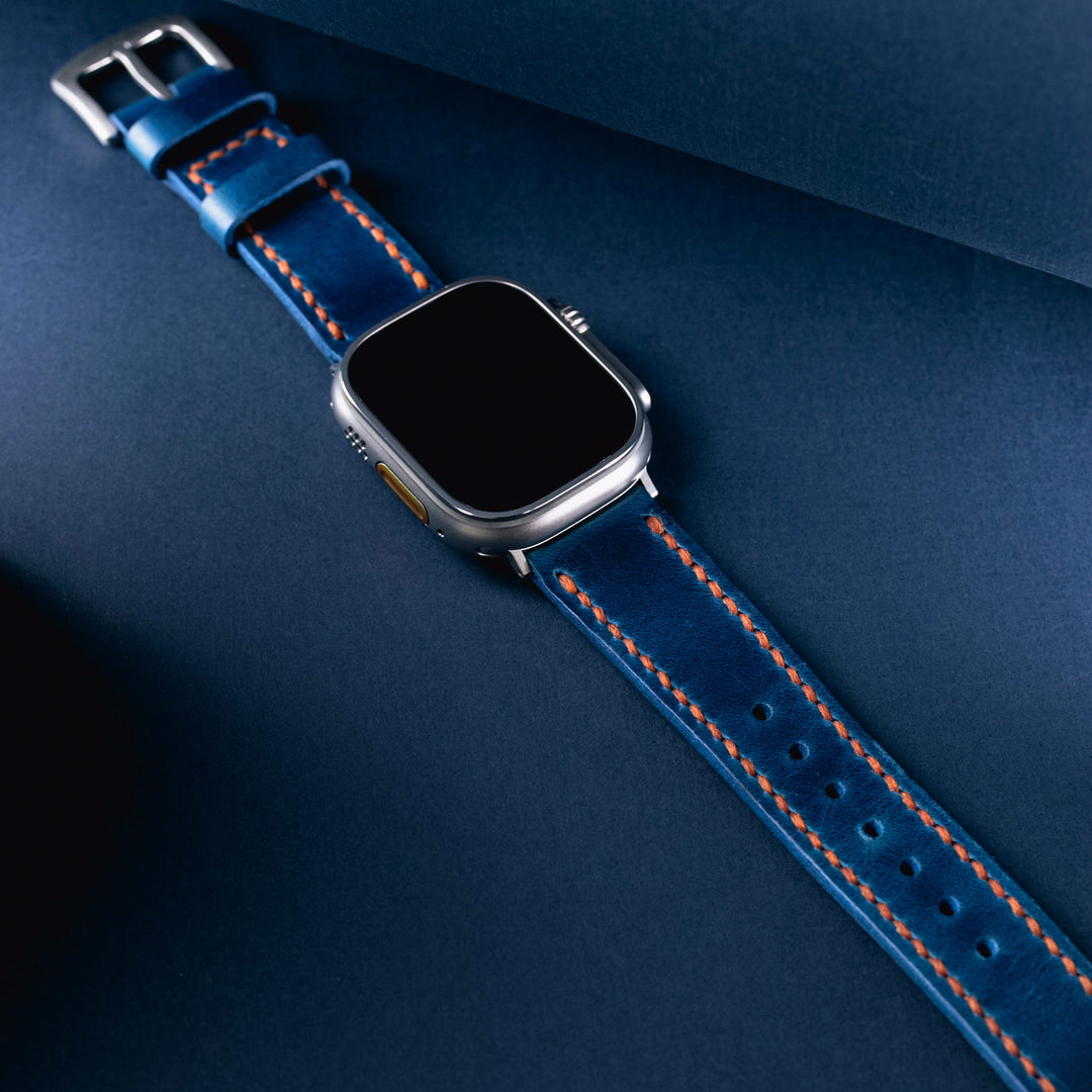 Çift Kat Deri Apple Watch Kayışı - Kobalt Mavi - Roarcraft TR