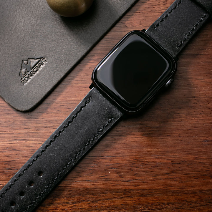 Fırçalı Çift Kat Deri Apple Watch Kayışı - Rustic Black