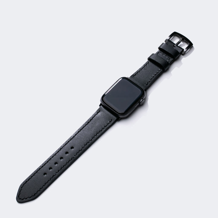 Fırçalı Çift Kat Deri Apple Watch Kayışı - Rustic Black