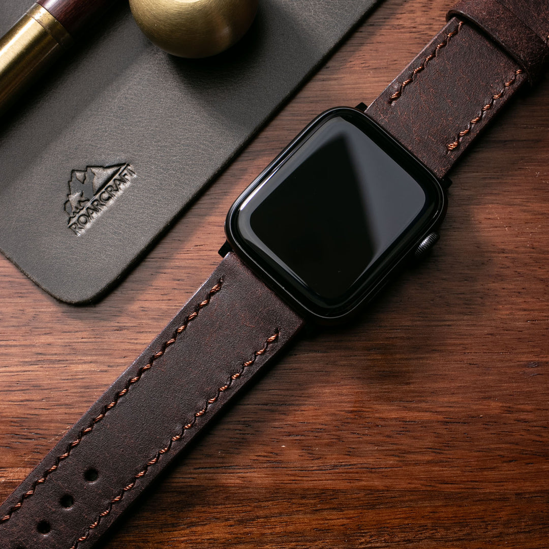 Fırçalı Çift Kat Deri Apple Watch Kayışı - Rustic Brown