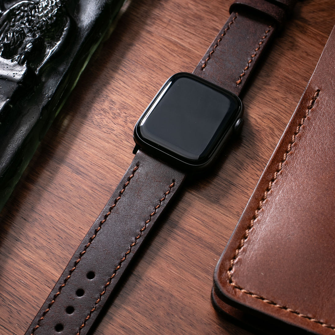 Fırçalı Çift Kat Deri Apple Watch Kayışı - Rustic Brown