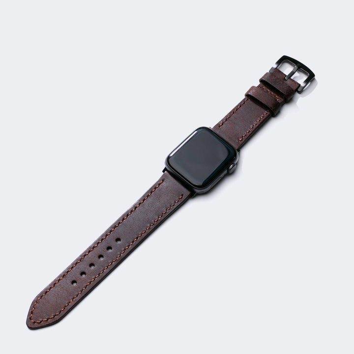 Fırçalı Çift Kat Deri Apple Watch Kayışı - Rustic Brown