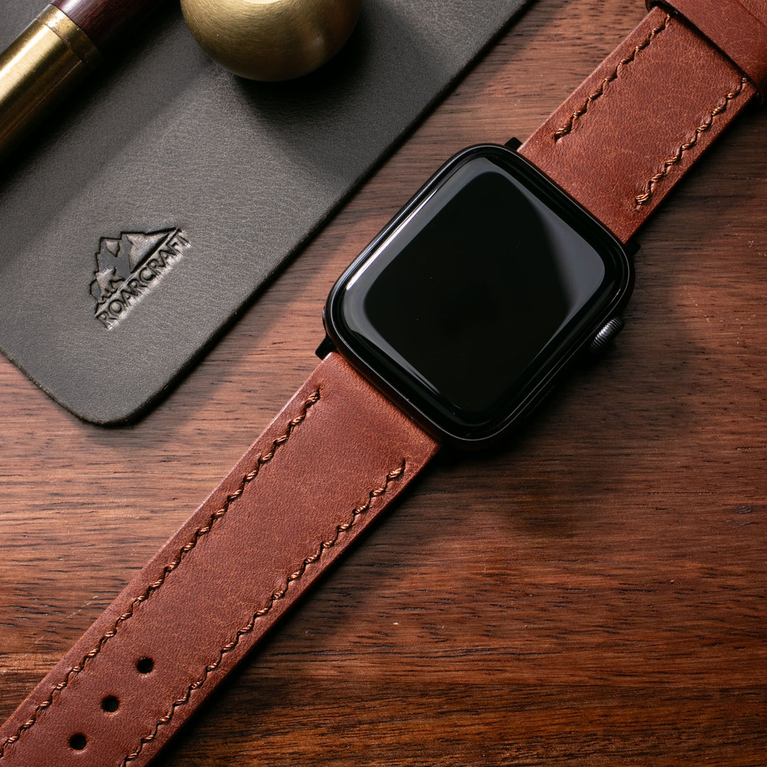 Fırçalı Çift Kat Deri Apple Watch Kayışı - Çikolata