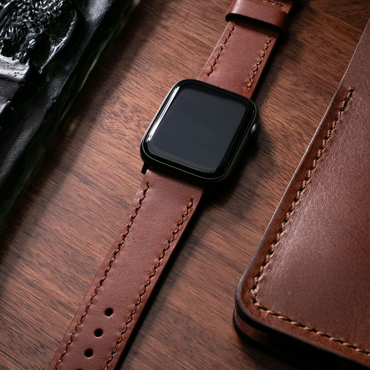 Fırçalı Çift Kat Deri Apple Watch Kayışı - Çikolata