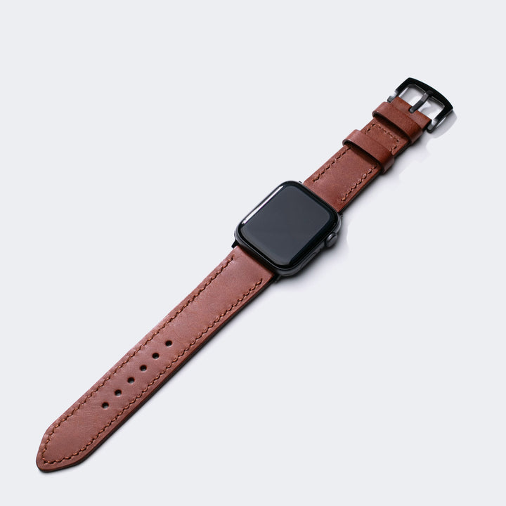 Fırçalı Çift Kat Deri Apple Watch Kayışı - Çikolata