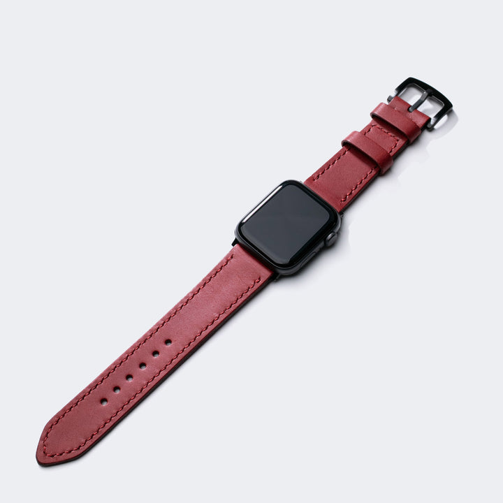 Fırçalı Çift Kat Deri Apple Watch Kayışı - Coral Red